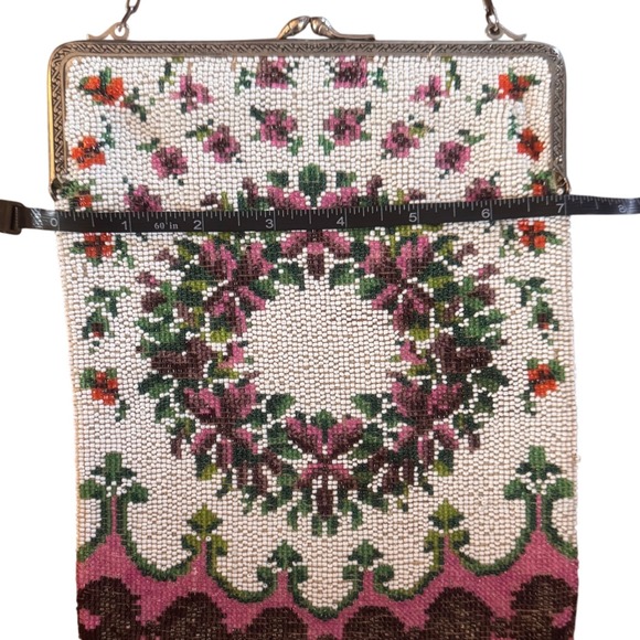Vintage Beaded‎ 1920s Flapper Bag Purse Floral Wreath Antique Art Deco Style 7x9 - Picture 7 of 9